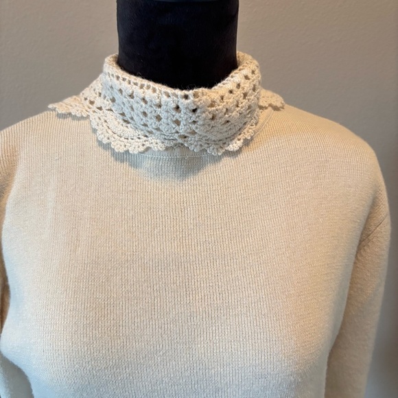 Soft Surroundings Cream Crochet Cowl Neck Sweater, Medium, Cottagecore Prairie - Picture 2 of 11